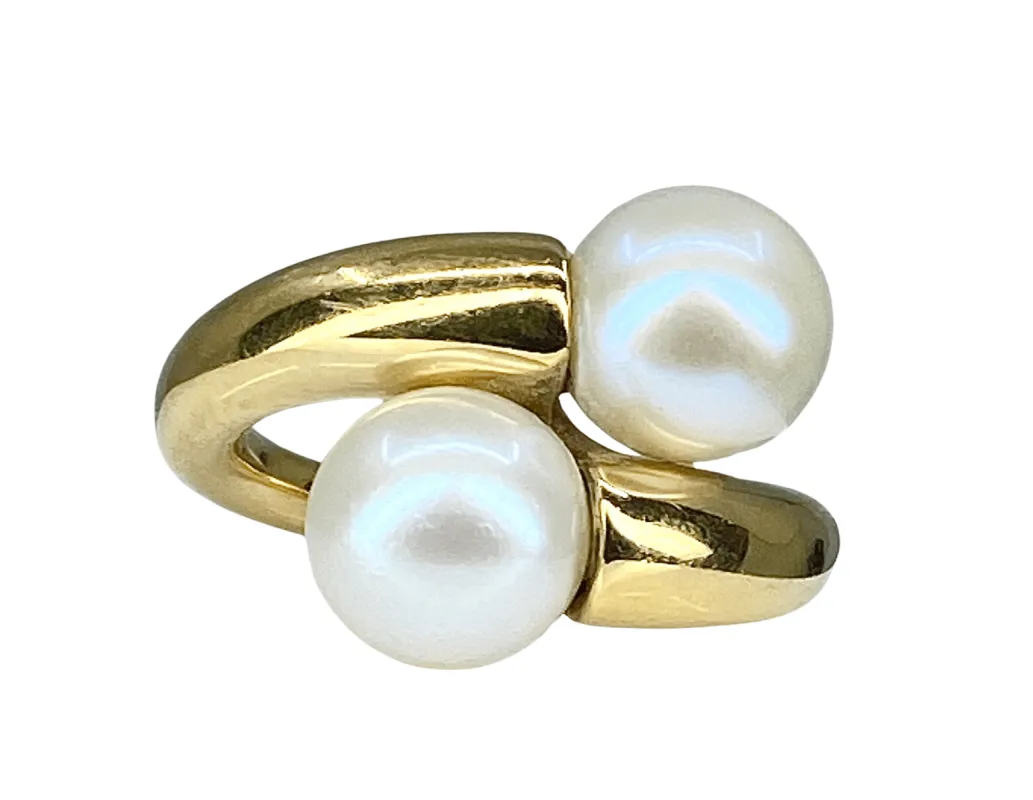 Bague en or jaune 18 carats sertie de 2 perles de culture sold by 58 Facettes