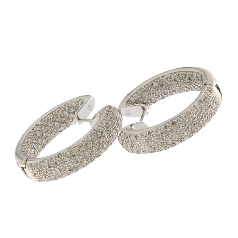 Boucles d'oreilles créoles en or blanc avec diamants sold by 58 Facettes
