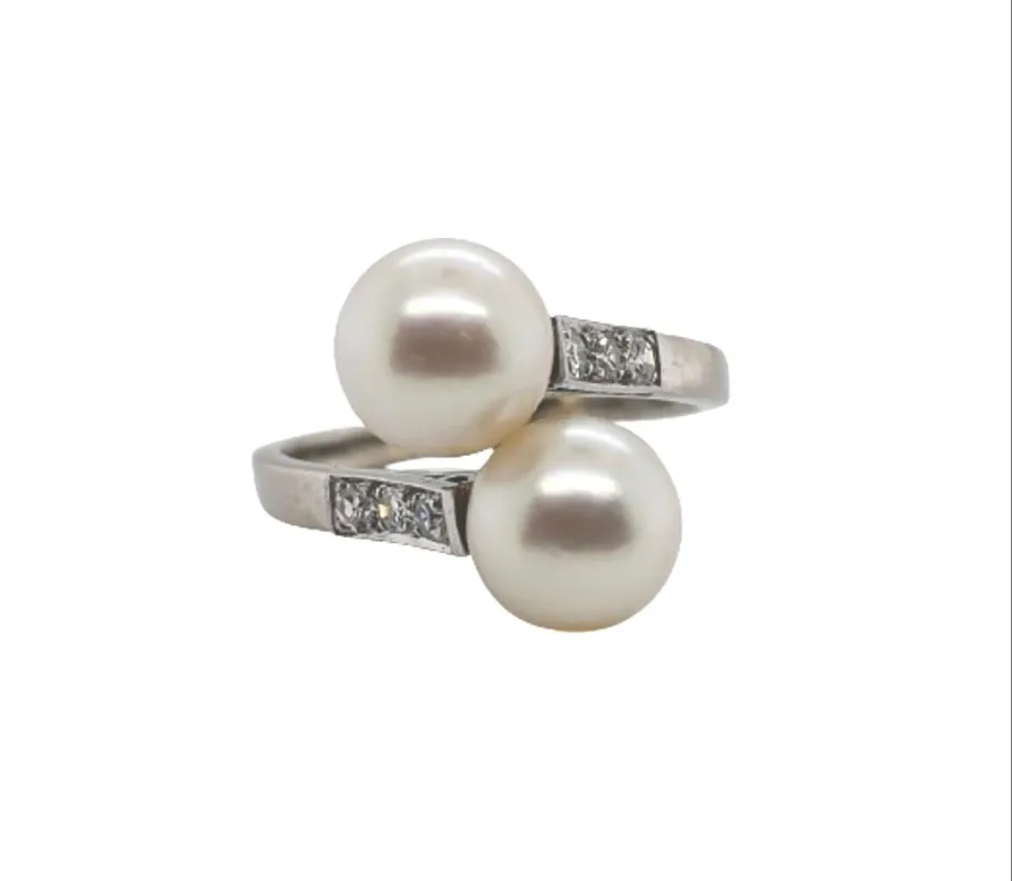 Bague Toi et Moi en Or Blanc Diamants Perles sold by 58 Facettes