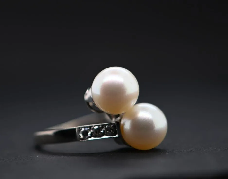 Bague Toi et Moi en Or Blanc Diamants Perles sold by 58 Facettes product image thumbnail 3