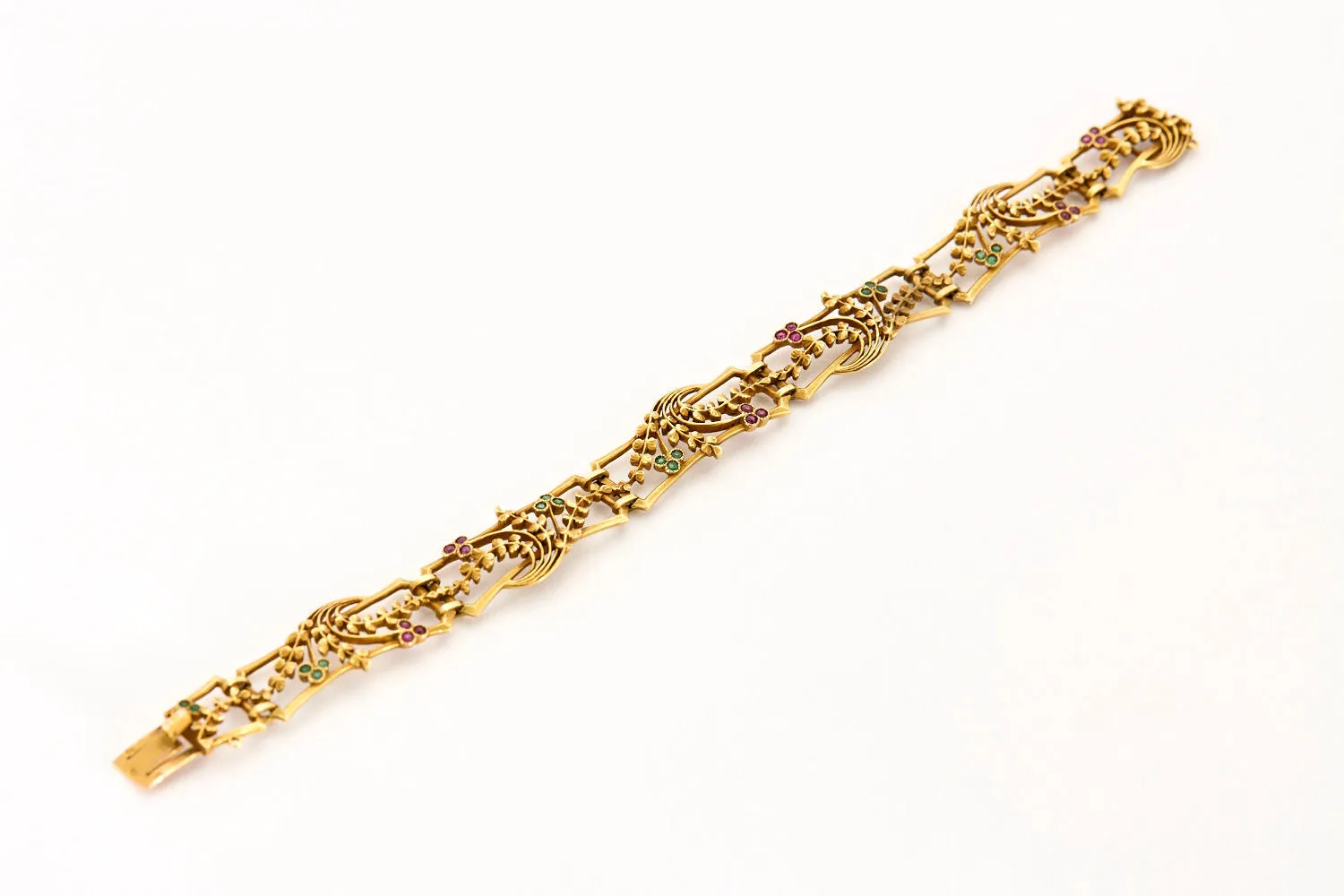 BOUCHERON - Bracelet Art Nouveau rubis, émeraudes, or jaune sold by 58 Facettes product image thumbnail 4