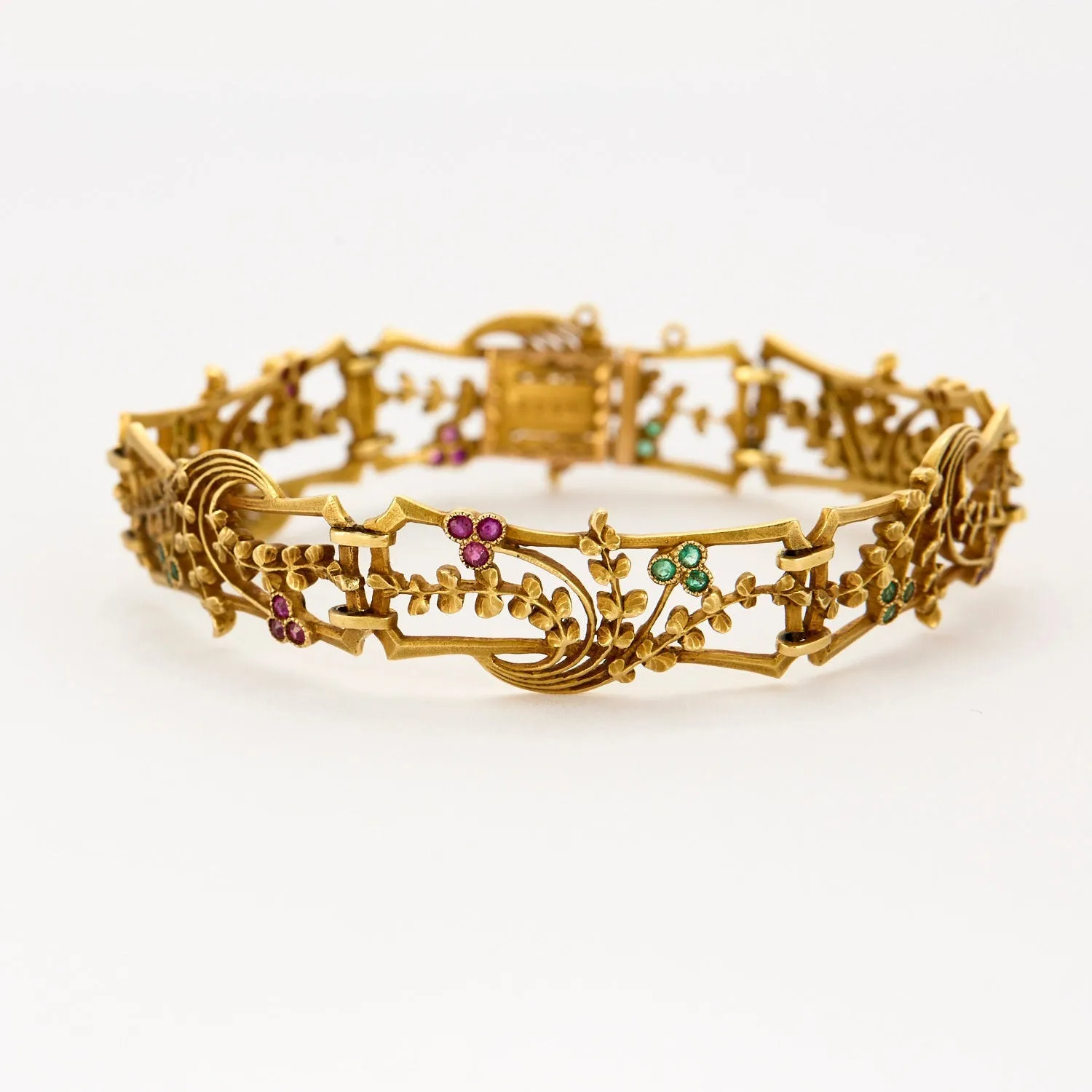 BOUCHERON - Bracelet Art Nouveau rubis, émeraudes, or jaune sold by 58 Facettes product image thumbnail 3
