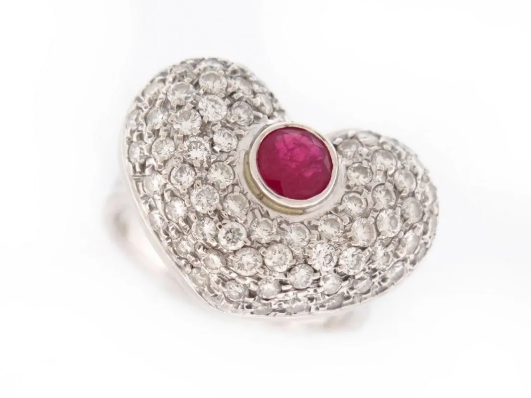 bague coeur sertie de 65 diamants 1.62ct & 1 rubis 61 en or blanc sold by 58 Facettes