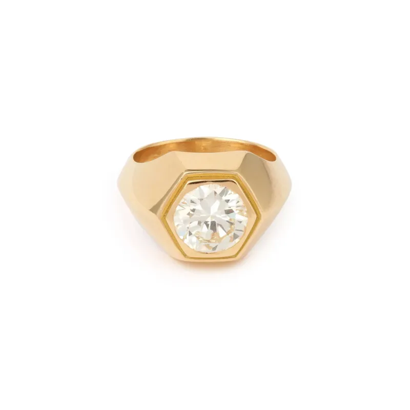 Bague Chevalière Diamant 2.35 cts Or Jaune (Certificat) sold by 58 Facettes