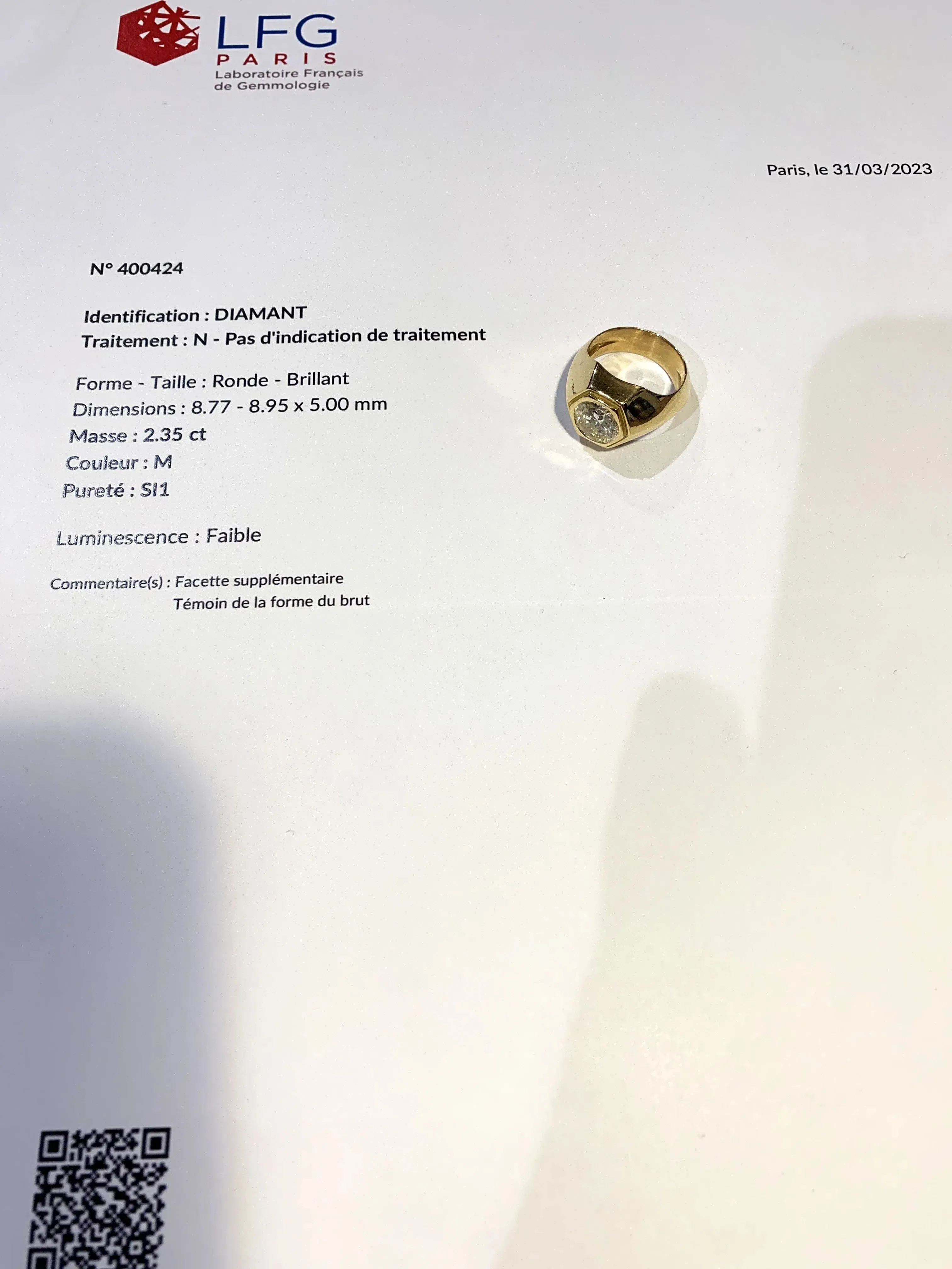 Bague Chevalière Diamant 2.35 cts Or Jaune (Certificat) sold by 58 Facettes product image thumbnail 5