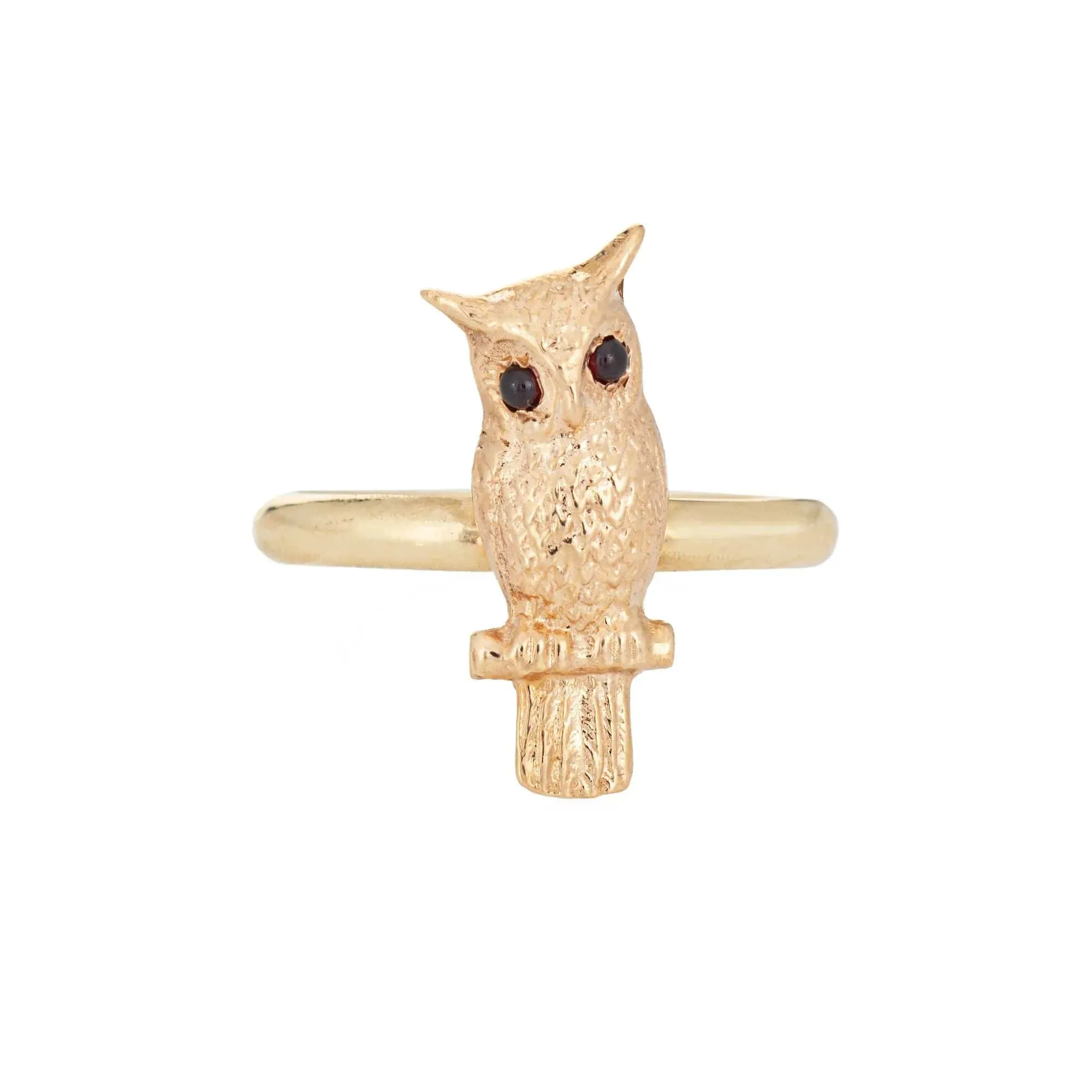 Owl Ring Vintage Yellow Gold Garnet Eyes sold by 58 Facettes