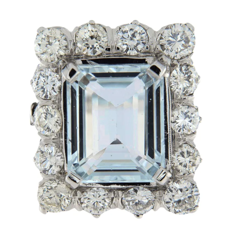 Bague en or blanc, aigue-marine et diamants sold by 58 Facettes