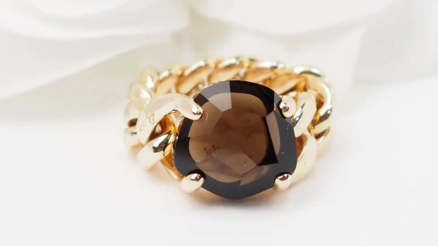 POMELLATO - Bague Lola souple or rose et Quartz fumé sold by 58 Facettes