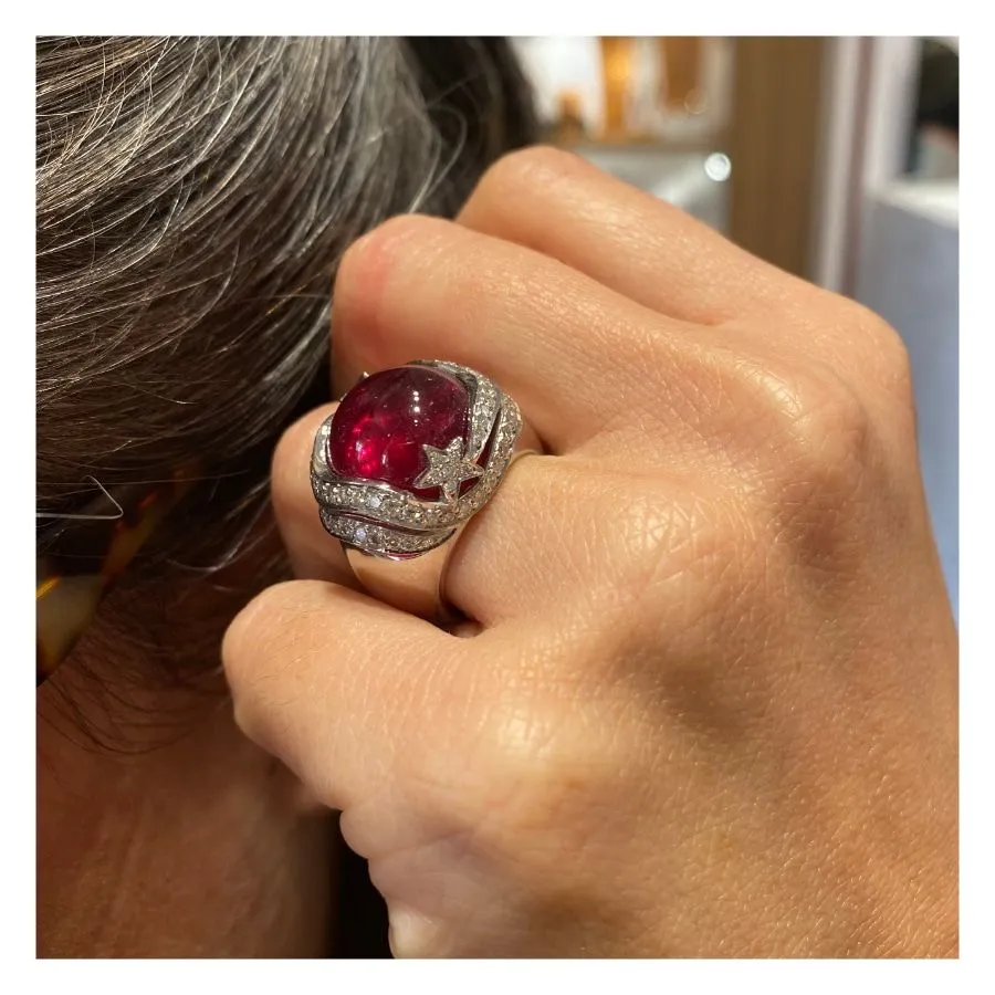 Bague en or blanc, tourmaline rose et diamant sold by 58 Facettes product image thumbnail 2