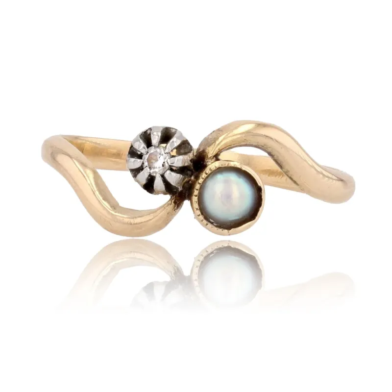 Bague toi et moi ancienne perle et diamant sold by 58 Facettes