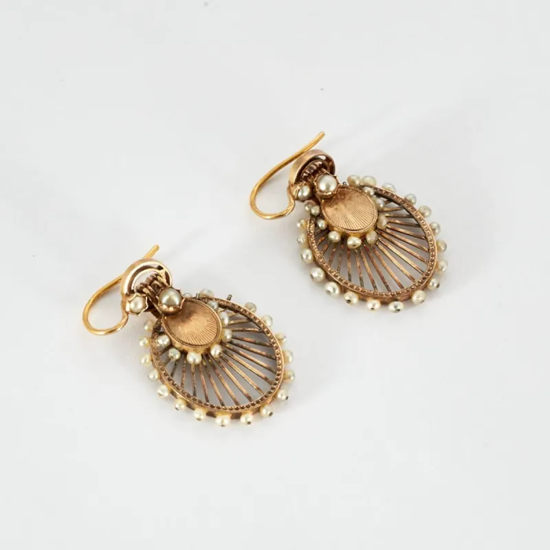 Paire de pendants d'oreilles Palmettes en or jaune et perles sold by 58 Facettes