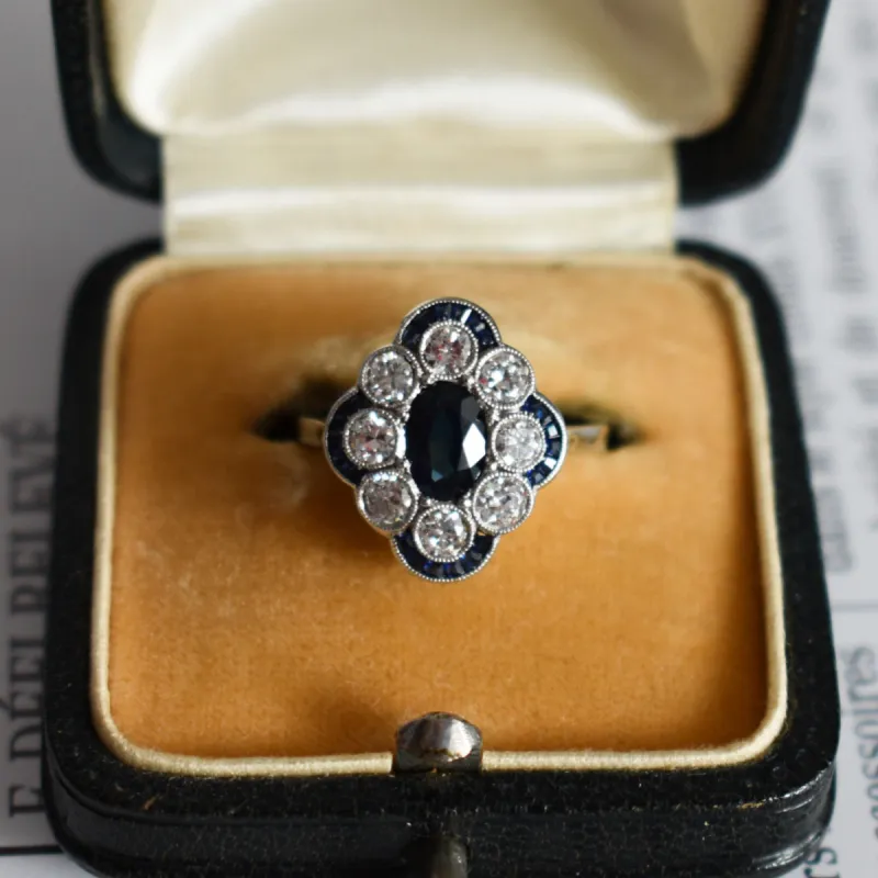 Bague art déco or blanc saphir et diamants sold by 58 Facettes
