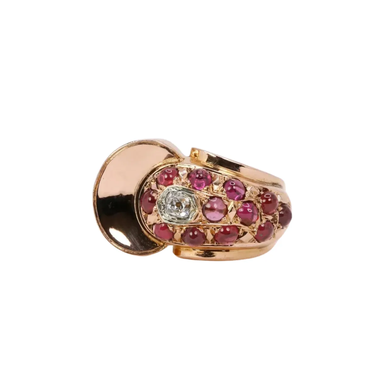 Bague tank or rose diamant grenats sold by 58 Facettes