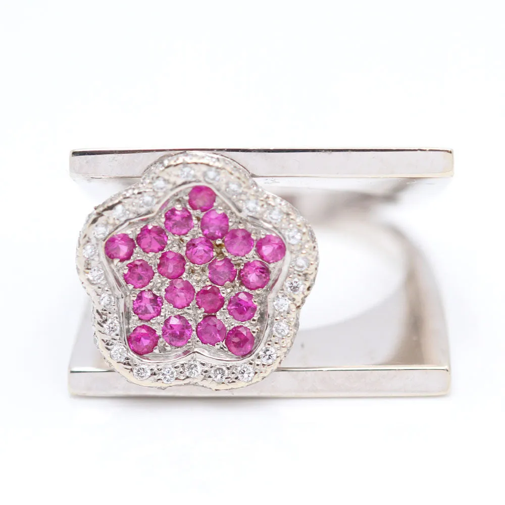 Bague fleur en or blanc avec diamants et rubis sold by 58 Facettes product image thumbnail 5