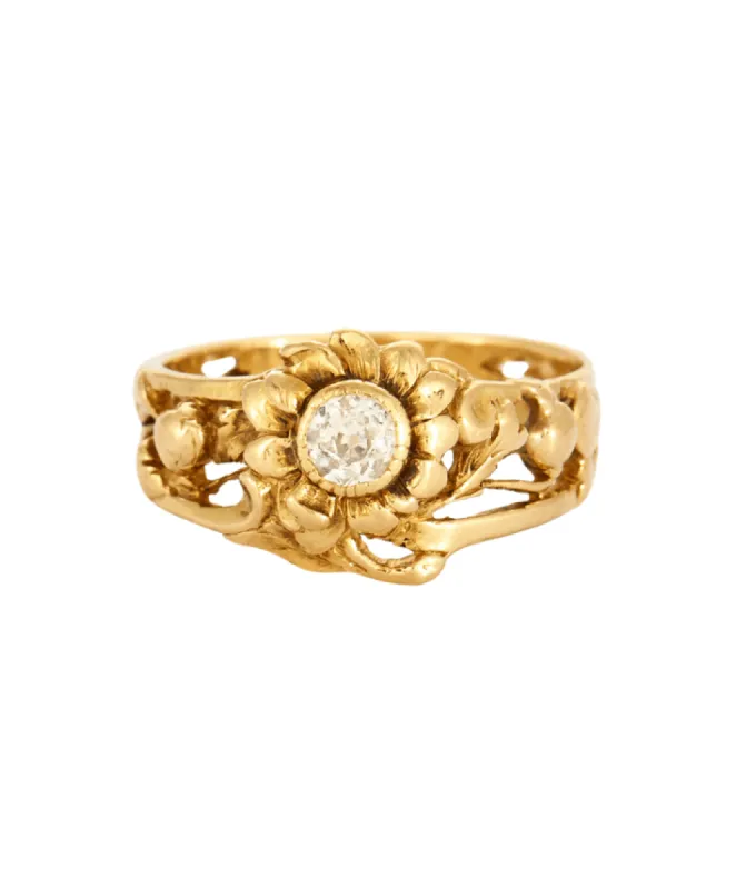 Bague motif floral or jaune et diamant sold by 58 Facettes