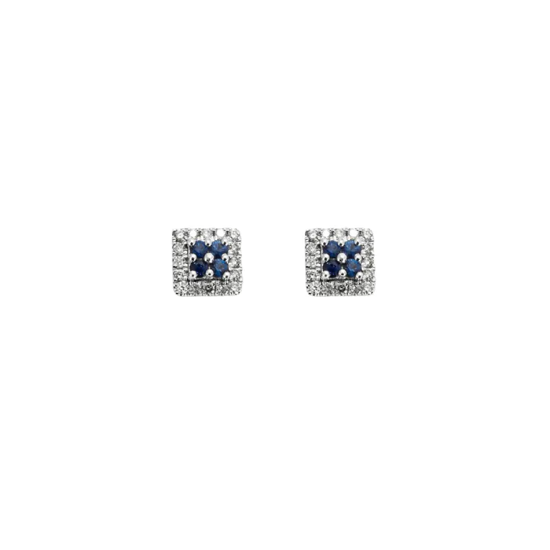 Paire de boucles d'oreilles carrées en or blanc saphirs et diamants made by 58 Facettes