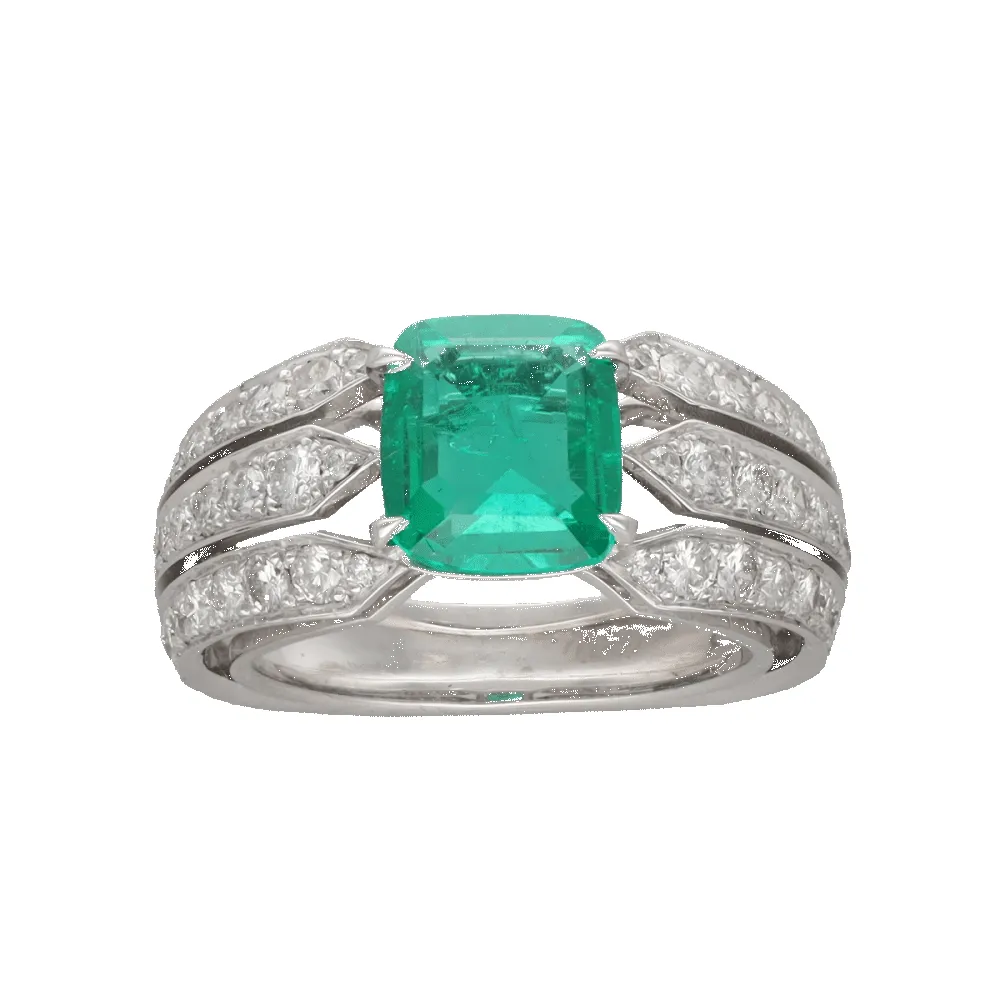 Bague en or blanc avec émeraude de Colombie et diamants sold by 58 Facettes