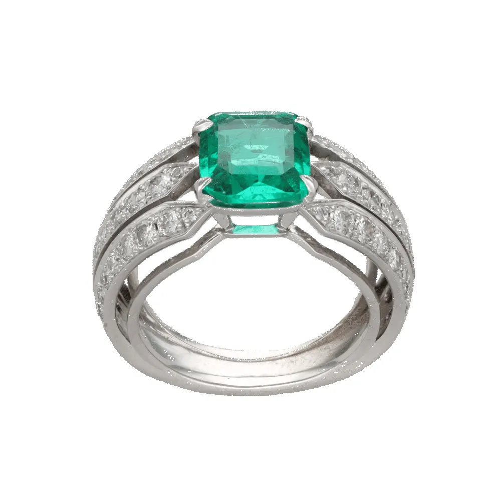 Bague en or blanc avec émeraude de Colombie et diamants sold by 58 Facettes product image thumbnail 5