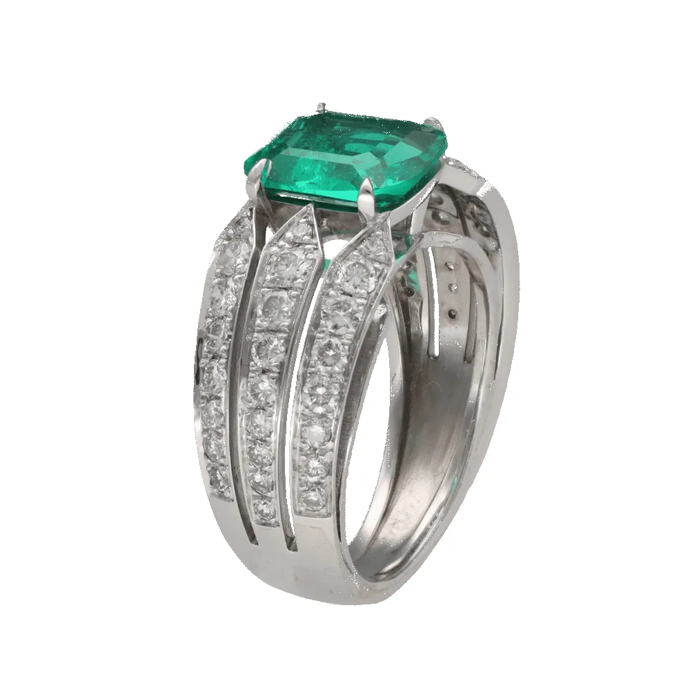 Bague en or blanc avec émeraude de Colombie et diamants sold by 58 Facettes product image thumbnail 3