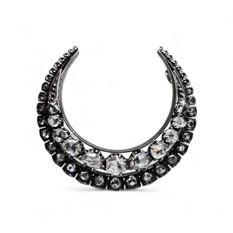 Broche Croissant or et argent diamants sold by 58 Facettes