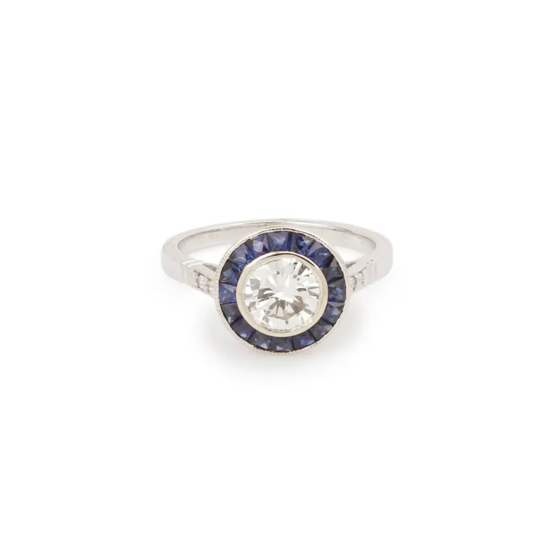 Bague Style Art Déco Diamants Saphirs Or Gris sold by 58 Facettes
