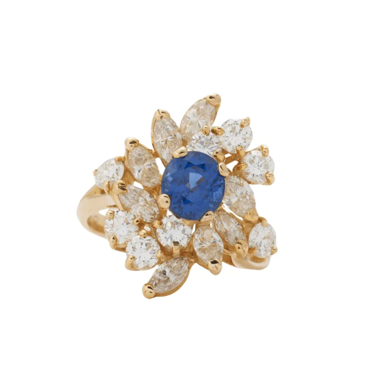 Bague saphir diamants sold by 58 Facettes