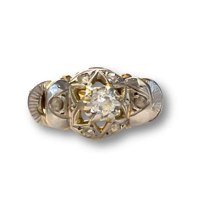 BAGUE ART DÉCO OR PLATINE  DIAMANTS sold by 58 Facettes