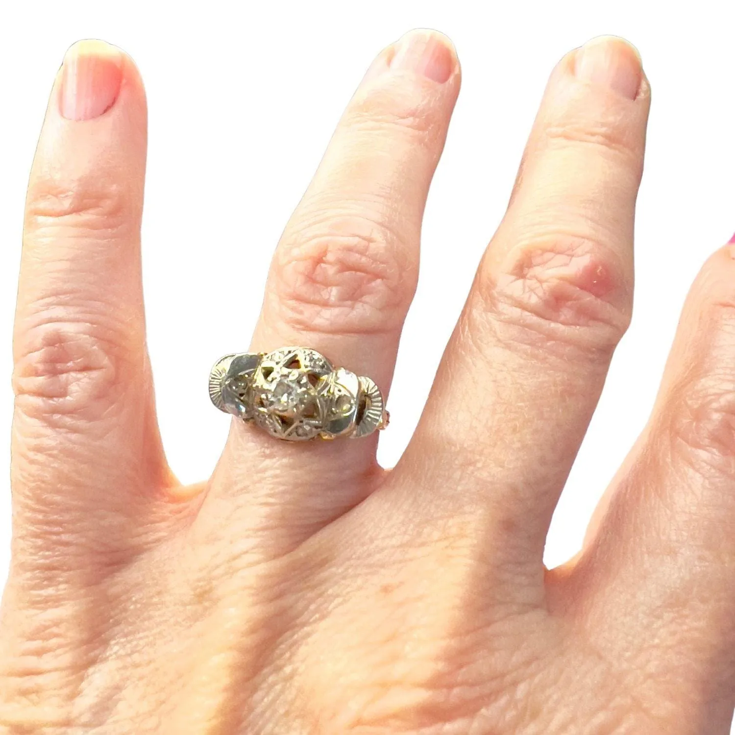 BAGUE ART DÉCO OR PLATINE  DIAMANTS sold by 58 Facettes product image thumbnail 2