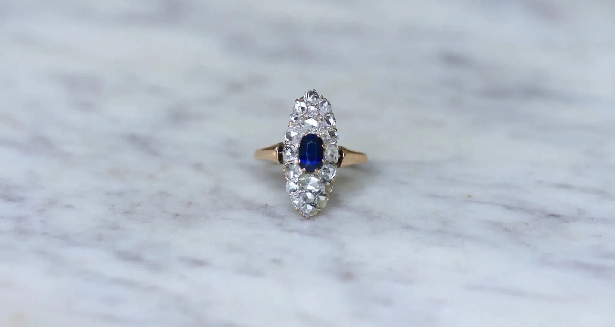 Bague Marquise Or Rose Saphir Diamants sold by 58 Facettes product image thumbnail 4