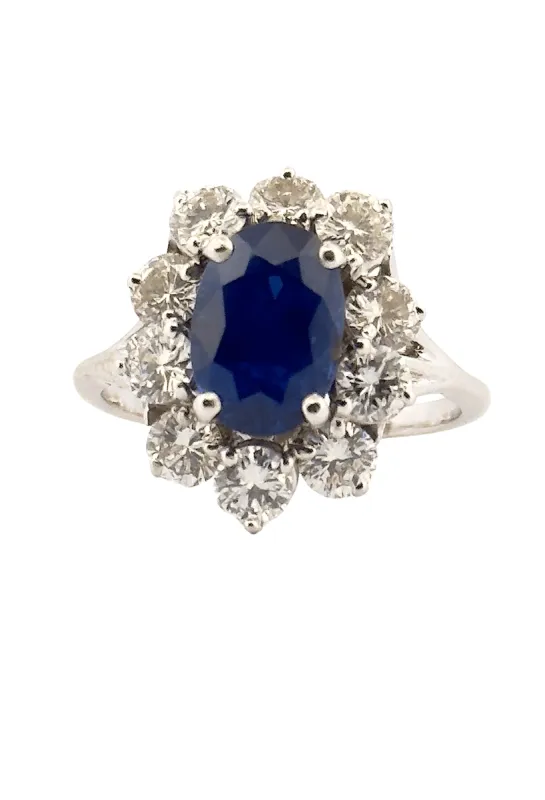 Bague fleur or blanc saphir de Ceylan non chauffé et diamants sold by 58 Facettes