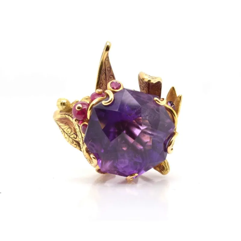 Bague de créateur Or jaune Améthyste Rubis Diamant sold by 58 Facettes