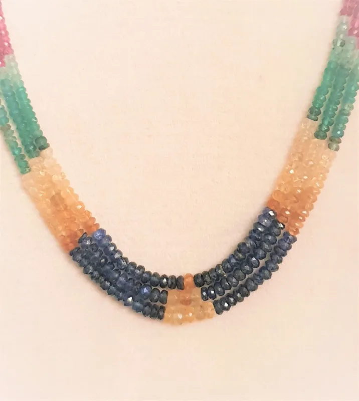 COLLIER 3 RANGS SAPHIRS EMERAUDES SPINELLES ROUGES sold by 58 Facettes