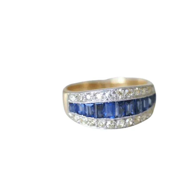 Bague Bandeau Art Deco Saphirs Calibrés et Diamants sold by 58 Facettes