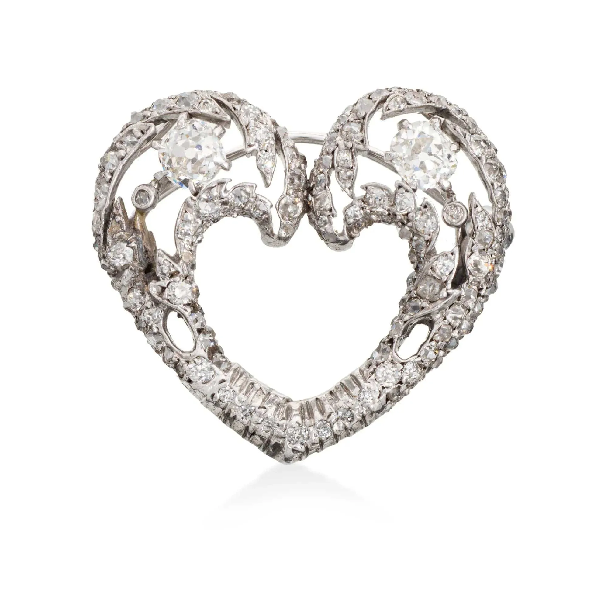 Broche antique édouardienne de pendentif de coeur de diamant de platine sold by 58 Facettes product image thumbnail 3