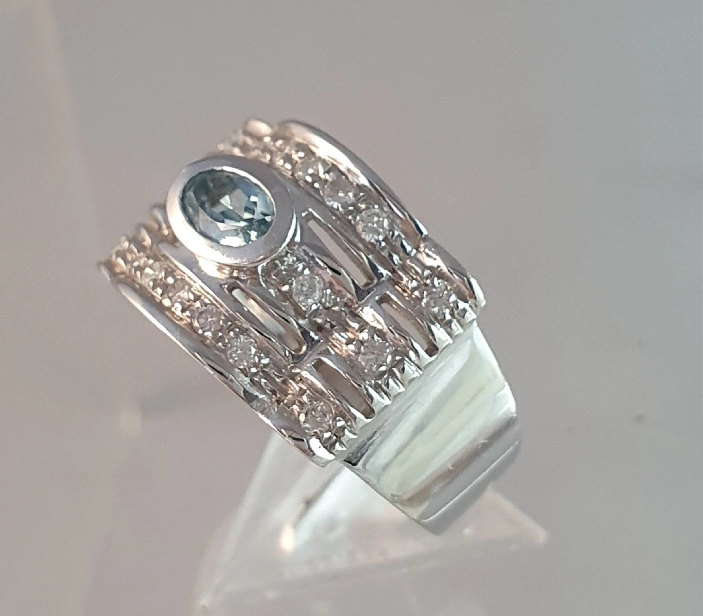 BAGUE CHEVALIERE DIAMANTS AIGUE-MARINE sold by 58 Facettes product image thumbnail 5