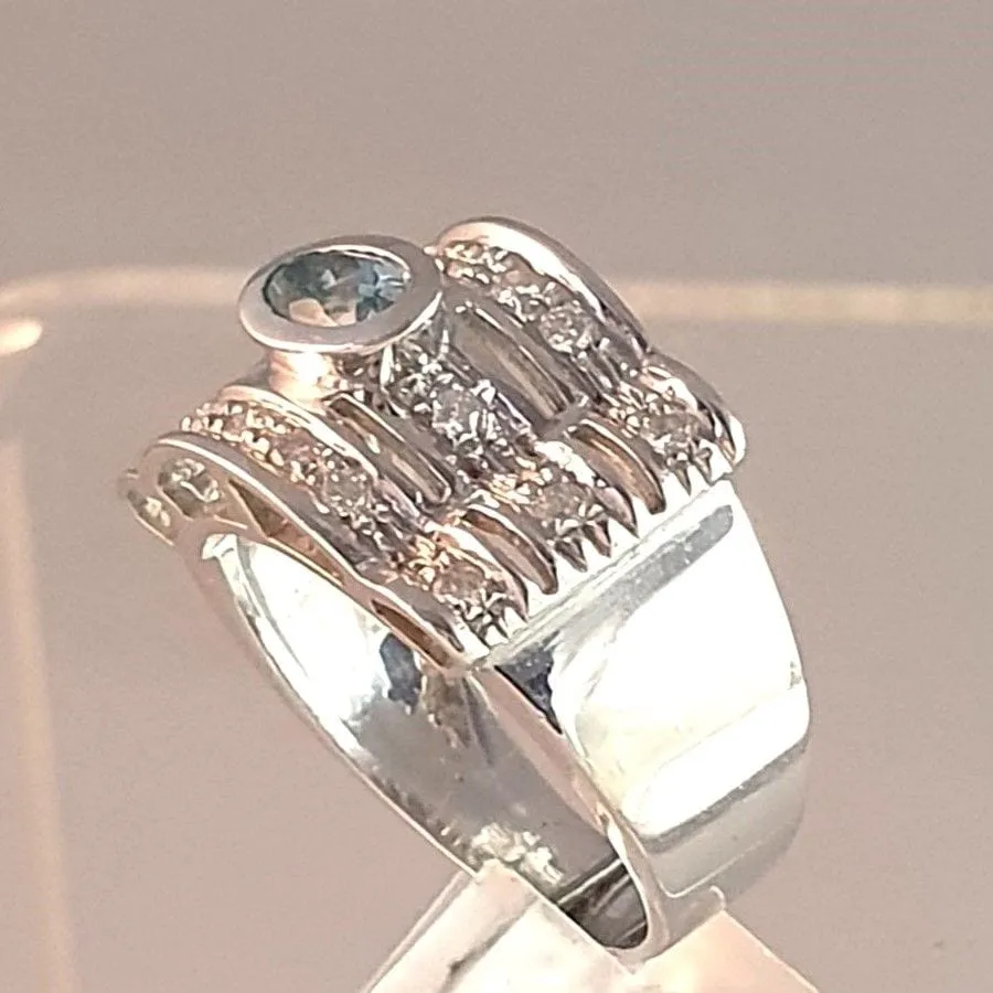 BAGUE CHEVALIERE DIAMANTS AIGUE-MARINE sold by 58 Facettes product image thumbnail 3