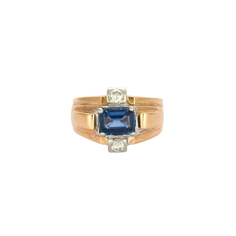 Bague Tank or blanc jaune saphir et diamants sold by 58 Facettes