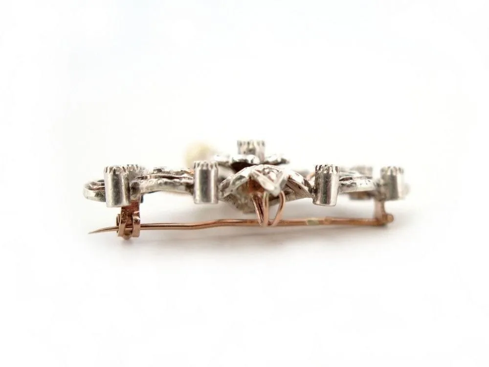 vintage broche pampille perle 1850 en argent & or 18k diamants sold by 58 Facettes product image thumbnail 4
