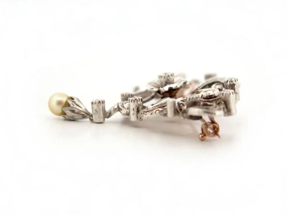vintage broche pampille perle 1850 en argent & or 18k diamants sold by 58 Facettes product image thumbnail 3