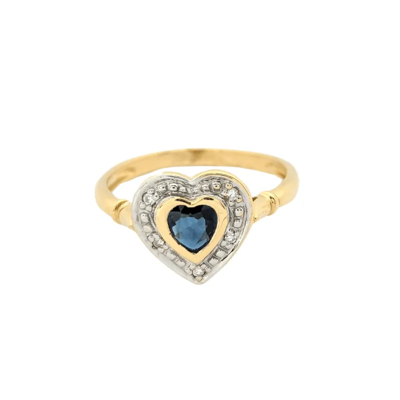 Bague cœur en or jaune diamants et saphir sold by 58 Facettes