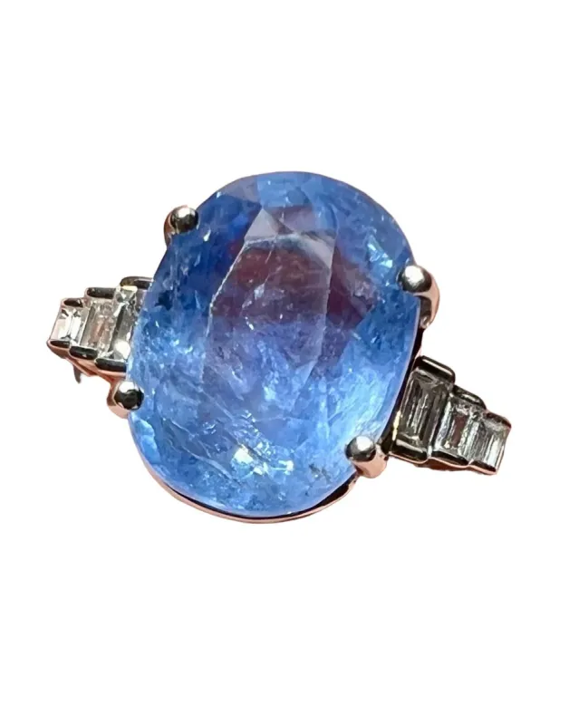 Bague saphir de ceylan naturel épaulé de diamants sold by 58 Facettes