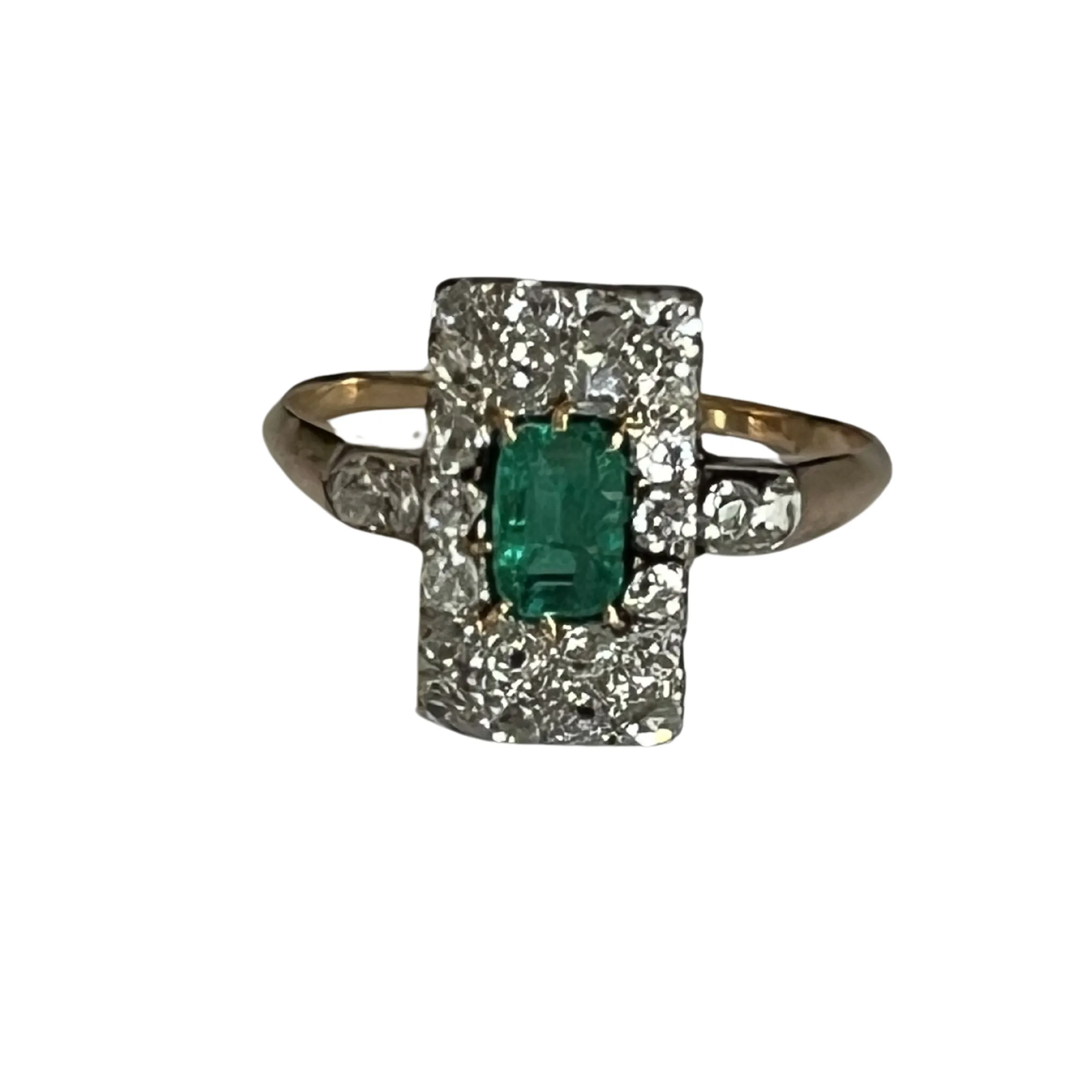 Bague ancienne or jaune émeraude Colombie diamants sold by 58 Facettes