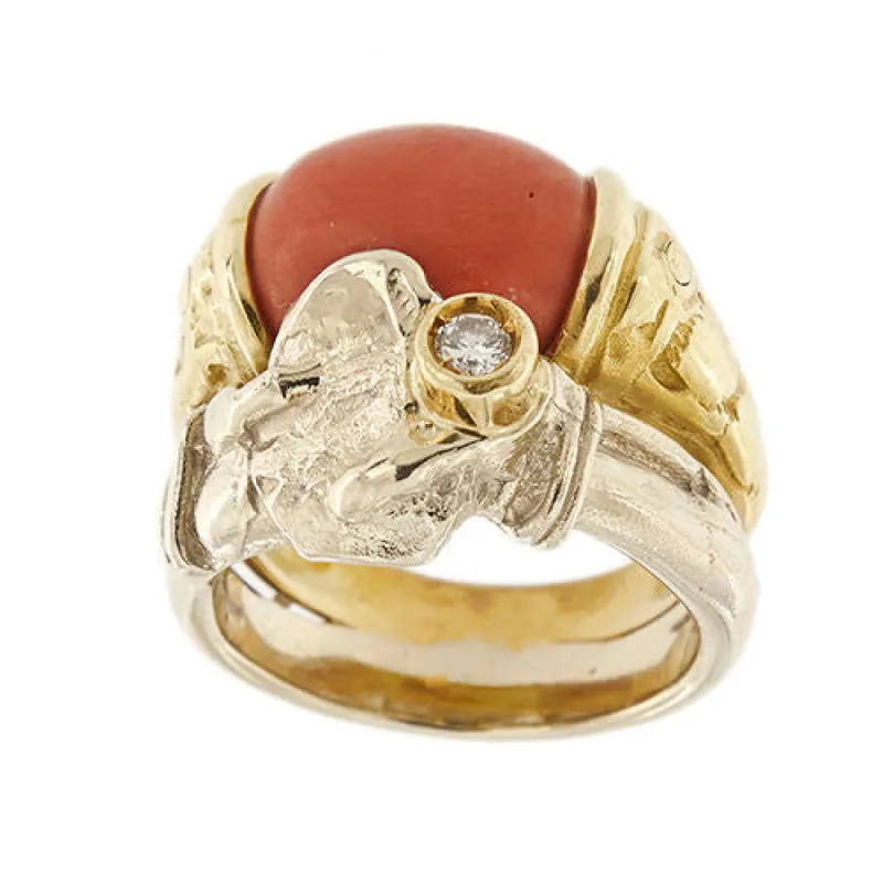 Bague double corail et diamant sold by 58 Facettes