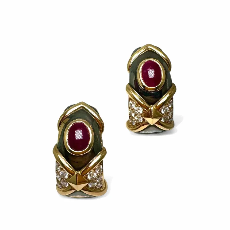 Boucles d’oreille vintage or noirci et jaune rubis diamants sold by 58 Facettes