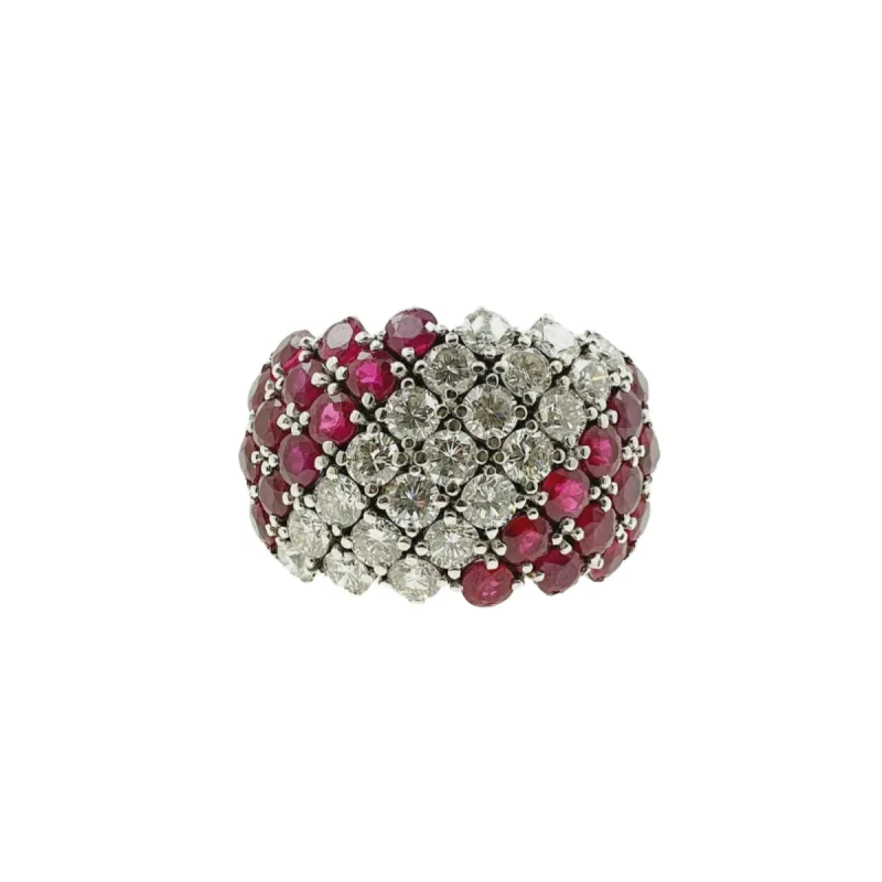 Bague or blanc diamants et rubis sold by 58 Facettes