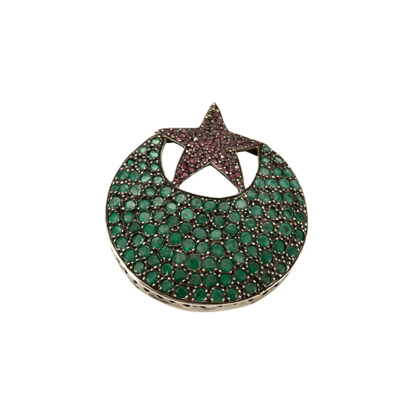 Broche rubis émeraudes sold by 58 Facettes