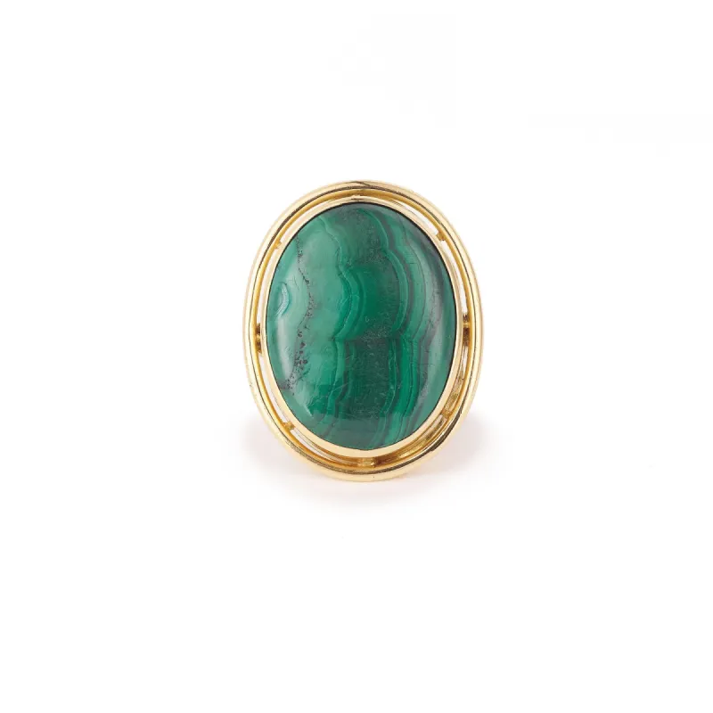 Bague Vintage Cocktail Malachite Or Jaune sold by 58 Facettes