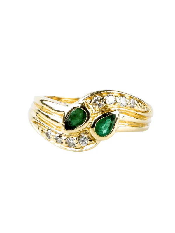 Bague diamants émeraudes en or massif sold by 58 Facettes