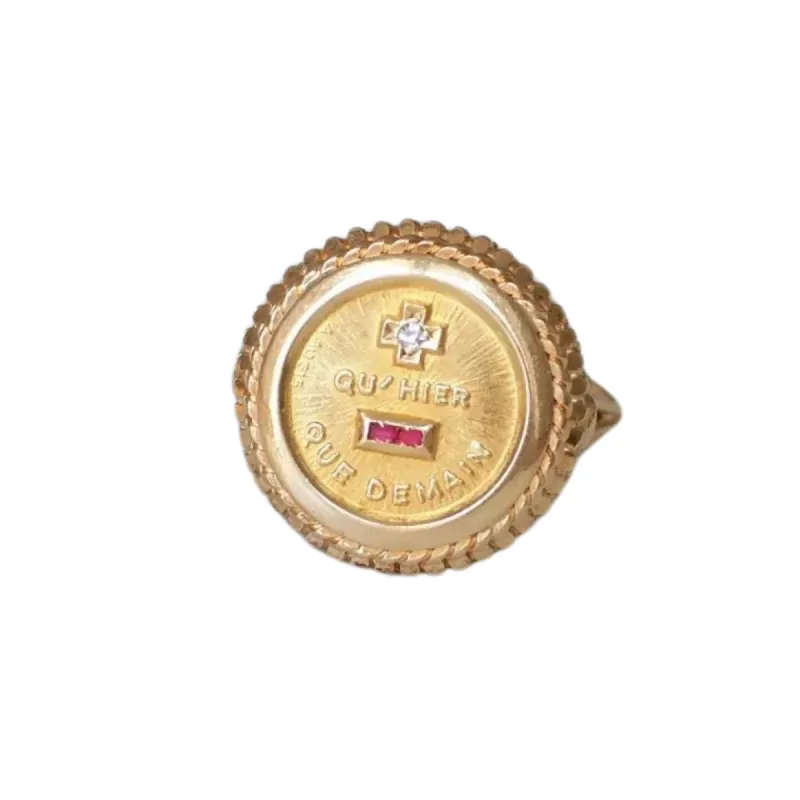 Bague D'amour Or Jaune 18 Carats Avec Diamant Et Pierres Rouges - Taille 52 - Occasion - Réf. MP265