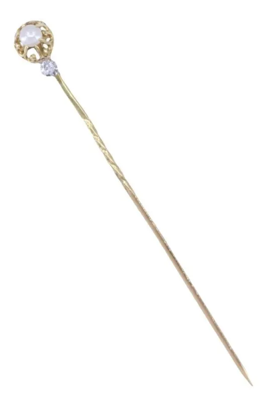 EPINGLE ANCIENNE PERLE ET DIAMANT sold by 58 Facettes